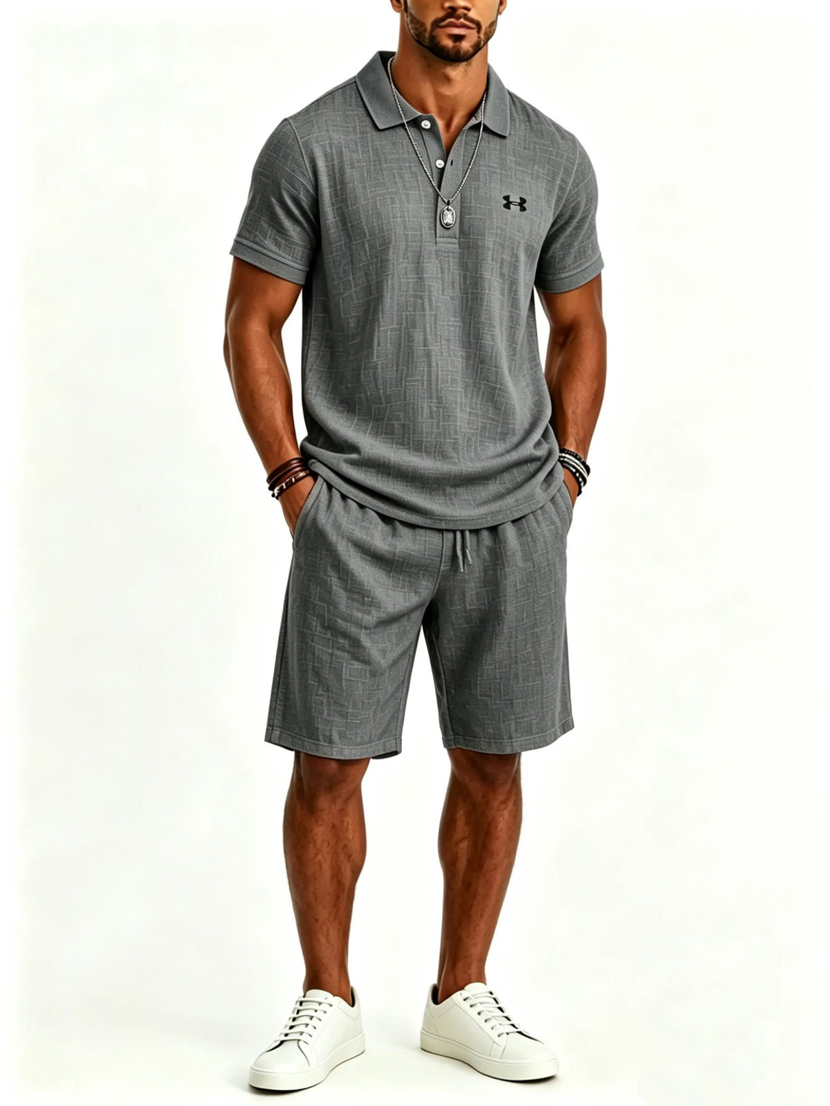 Cotton and linen casual sportswear business polo shirt set